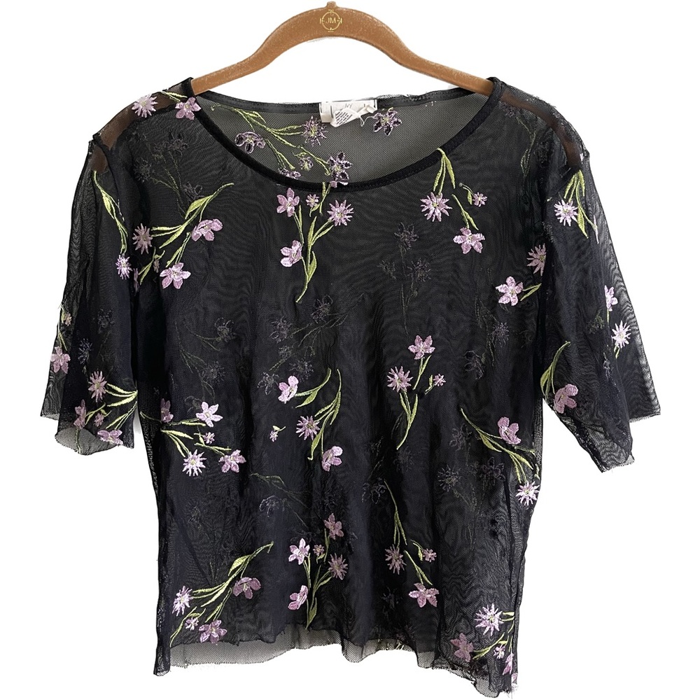 PacSun Ivy & Main Sheer Mesh Floral Crop Top - Size L